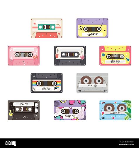 Retro Cassettes Icon Group Design Music Vintage Tape And Audio Theme