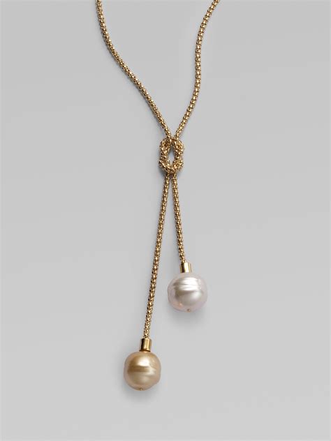Lyst Majorica 14mm White And Champagne Baroque Pearl Lariat Necklace