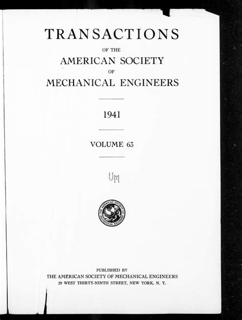 Transactions Of The American Society Of Mechanical Engineers 1941 Vol