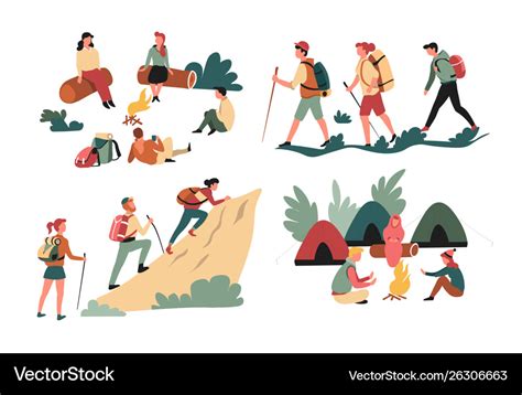 Hiking Friends Backpacking And Camping Mountains Vector Image