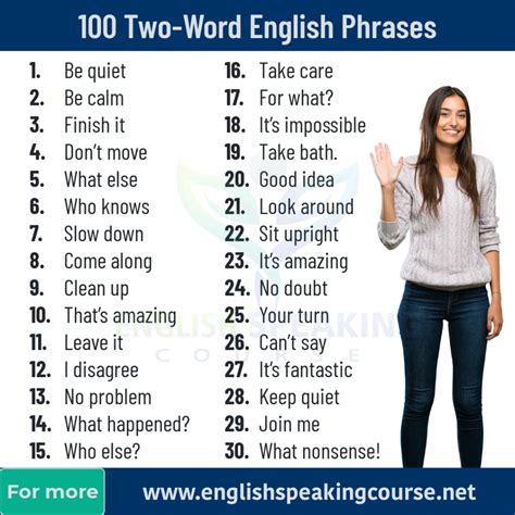 100 Two Word English Phrases English Phrases