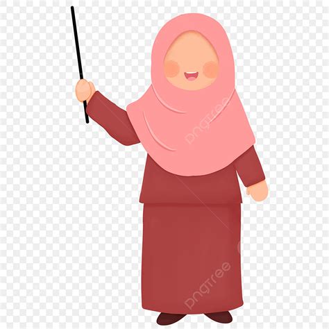 Cute Cartoon Muslim Teacher Wearing Pink Hijab Muslim Teacher
