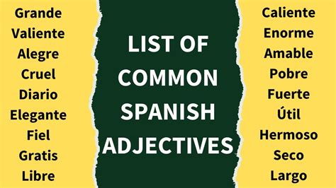 Spanish Adjectives Los Adjetivos En Español Youtube