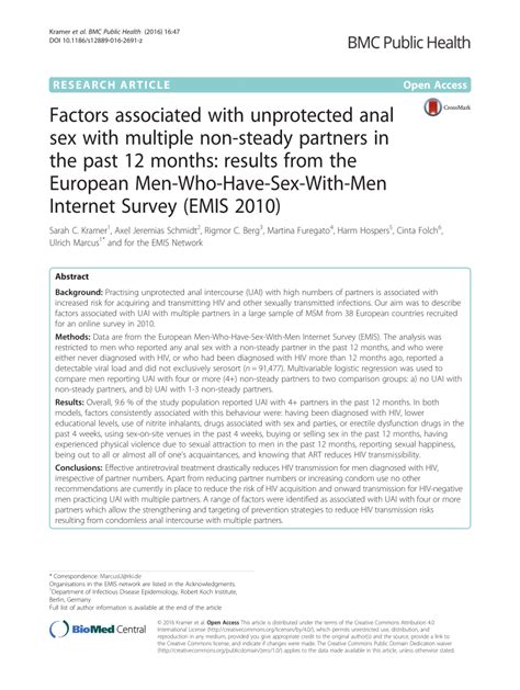 Pdf Factors Associated With Unprotected Anal Sex With Multiple Non
