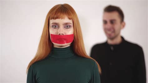 Portrait Of Young Woman With Taped Mouth Stock Footage Sbv 331117523