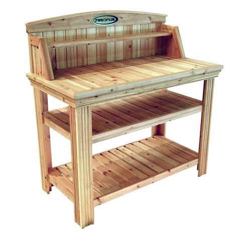 Natural Cedar Wood Potting Bench Garden Work Table With