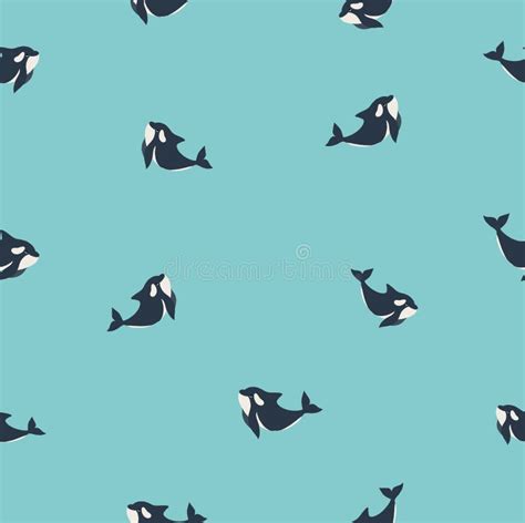 Cute Flat Killer Whale Seamless Pattern Adorable Little Cartoon Orca