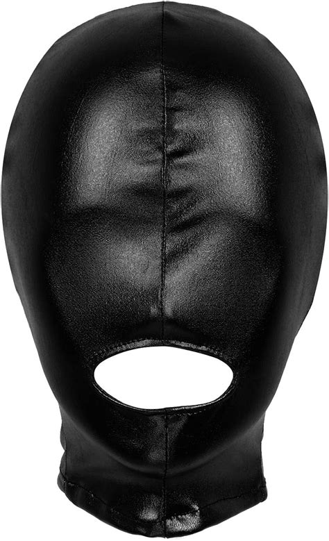 Iixpin Unisex Adult Wet Look Latex Full Face Mask Hood Open Mouth Hole