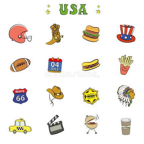 American Culture Icons Or Objects Stock Vector Illustration Of Symbol