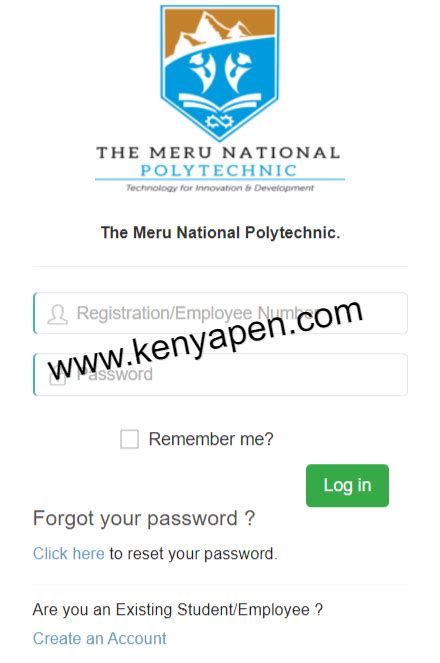 Password (your date of birth in an eight digit yearmonthday format such as. Meru National Polytechnic Student Portal Login | www ...