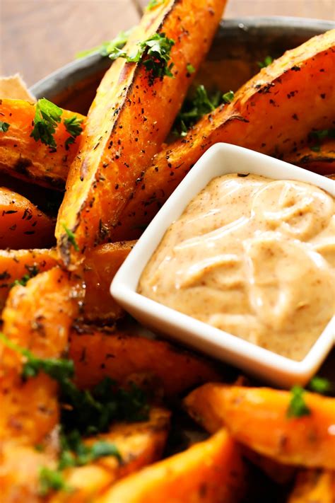 Sweet potato fries are healthy and delicious. Sweet Potato Wedges with Honey Chipotle Dipping Sauce ...