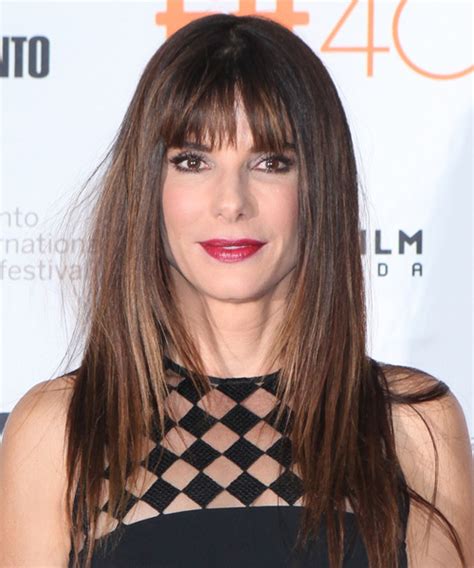 Sandra Bullock Long Straight Casual Hairstyle With Blunt Cut Bangs