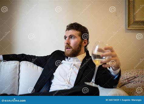 Handsome Hipster Elegant Man Holding Glass Of Wine Stock Image Image