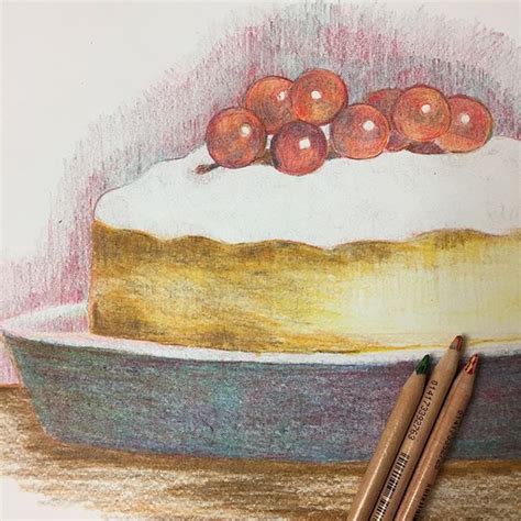 Colored Pencil Cake Drawing Made With Tri Tone Colored Pencils