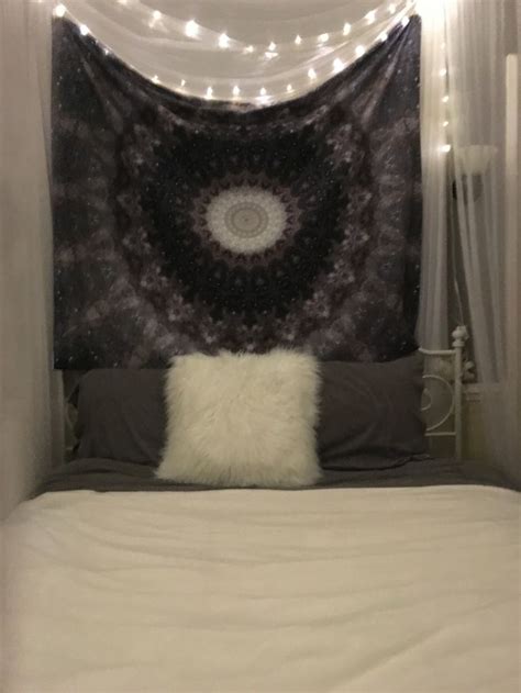 Canopy Bed With Fairy Lights And Tapestry Bohemian Chic