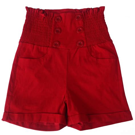 hde hde women s vintage high waisted sailor shorts front button pin up stretch waist red