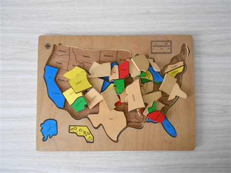 Vintage Wood Puzzle Map Of The Us United States Of America