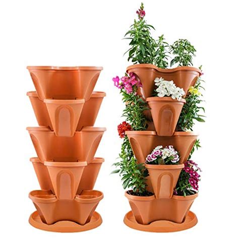 Pure Garden Stacking Flower Pot Tower Space Saving Set Of 3 Indoor
