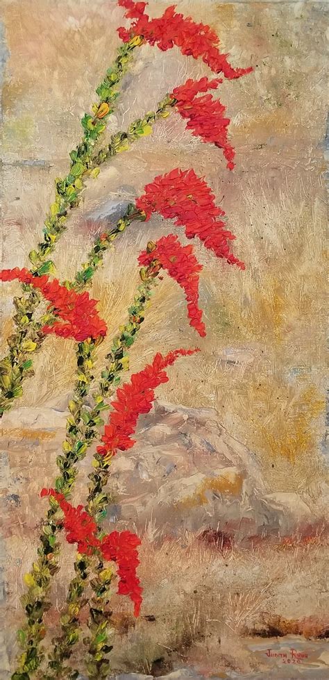 Original Oil Painting Ocotillo Desert Landscape Plant Colorful Etsy
