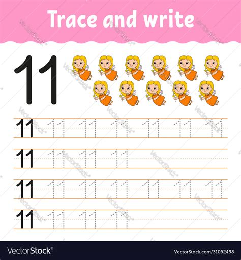 Trace And Write Number 11 Handwriting Practice Vector Image