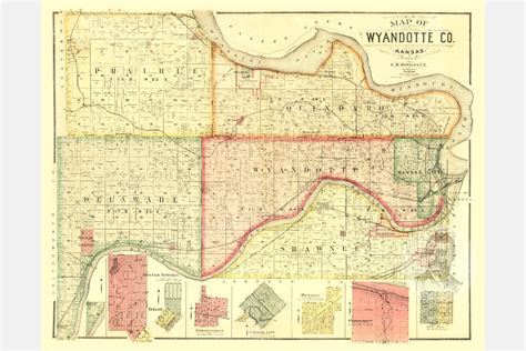 Vintage Wyandotte County Map 1887 Old Map Of Wyandotte Etsy