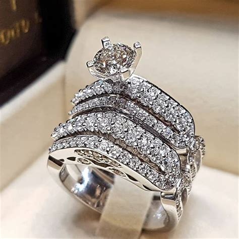 Unique Hollow Promise Ring Set Aaaaa Cz Stone 925 Sterling Silver