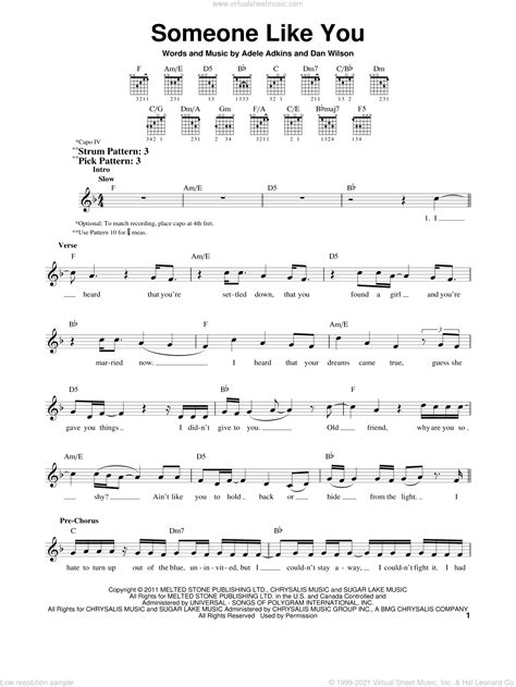 Adele Someone Like You Sheet Music For Guitar Solo Chords