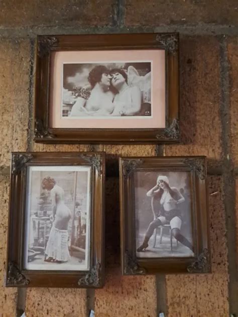 LOT OF THREE Framed Original 1920 French Nude Postcards Photo Jean