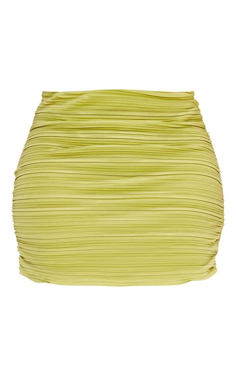 shape lime plisse ruched bodycon skirt prettylittlething usa