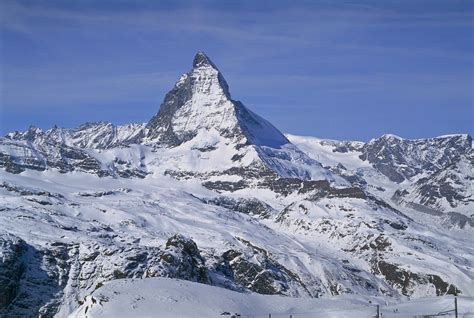 Switzerland Matterhorn Snow Covered Mountain With Distinct Pyramidal