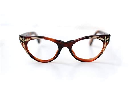 50s Cateye Cat Eye Glasses Tortoise Shell Rhinestone Star