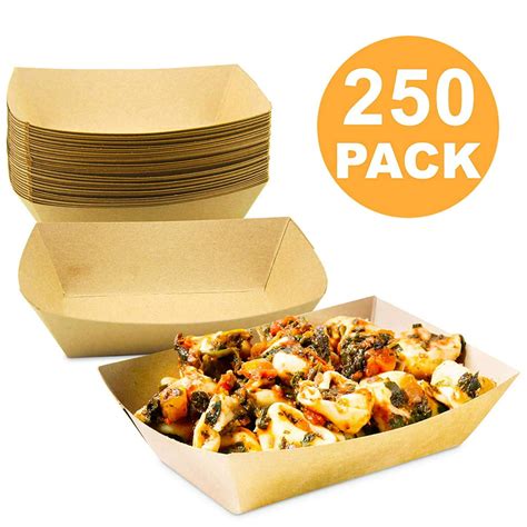 250 Pack 2 Lb Heavy Duty Disposable Kraft Brown Paper Food Trays