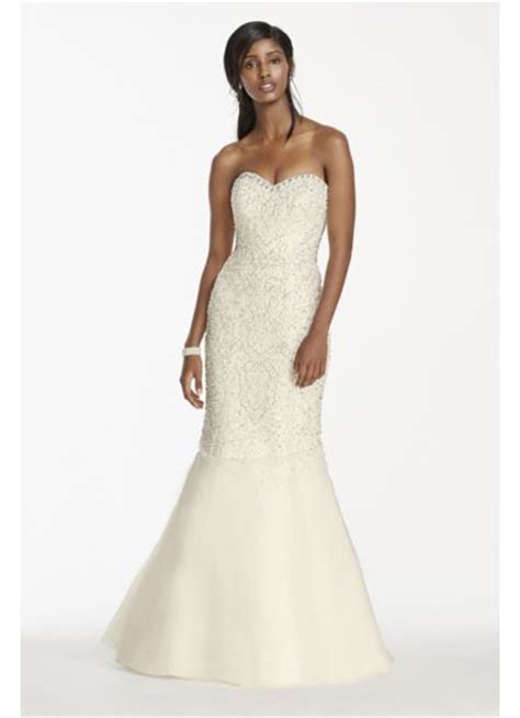Strapless Crystal Beaded Tulle Fit And Flare Gown Davids Bridal