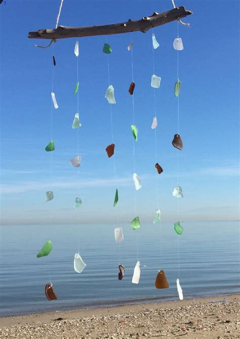 Sea Glass Driftwood Beachy Wind Chime Driftwood Home Decor Etsy Wind Chimes Glass Wind