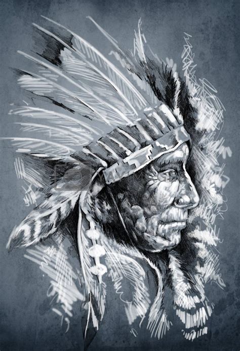 Sketch Of Tattoo Art Native American Indian Head Chief Dirty By
