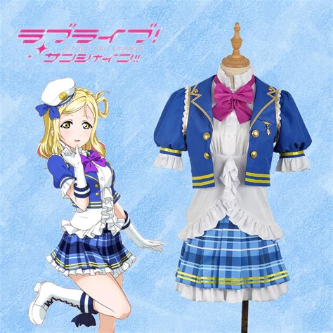 W1047 1 Lovelive Sunshine Aqours Ohara Mari Stage Girls Blue Dress Outfit Cosplay Costume