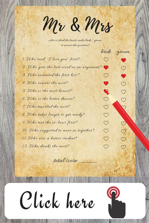 Mr And Mrs Questions Wedding Game Hen Party Game Mr And Mrs Etsy In 2020 Wedding Games