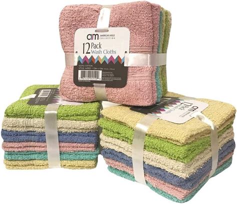 American Mills 12 Pack 100 Cotton Wash Cloths 6 Colors