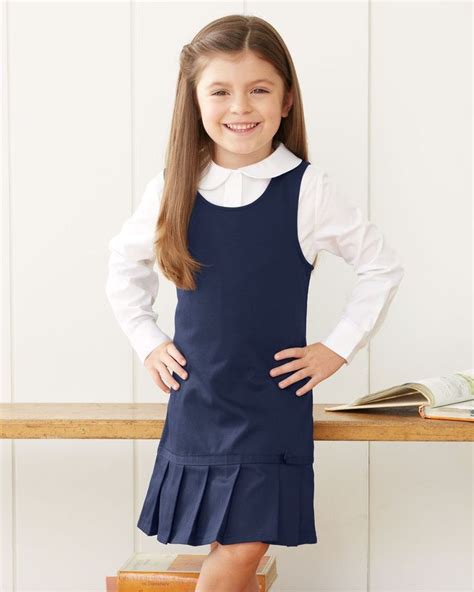 French Toast Girls Twill Pleated Hem Jumper Dress School Uniform Y9098