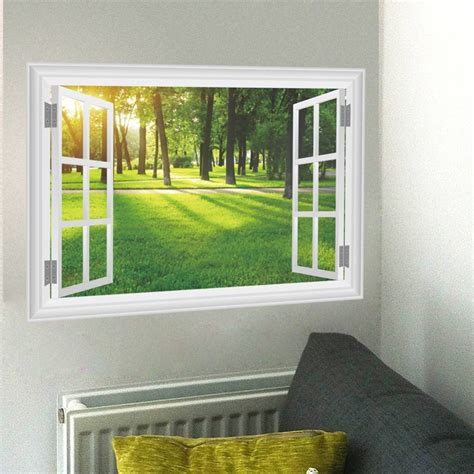 3d False Window Forest Tree Lake View Wall Stickers Sitting Room