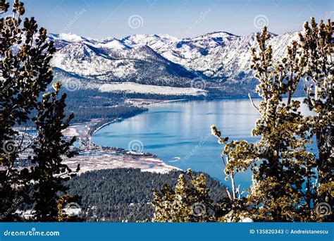 Aerial View Of Lake Tahoe On A Sunny Winter Day Sierra Mountains