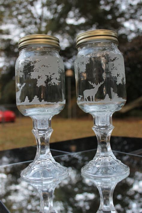 Engraved Set Of Two Redneck Wine Glasses With Deer Forest Etsy