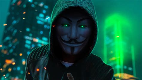 Mascara De Anonimo En Colores Verde Neon Fondo De Pantalla 4k Hd Id5309