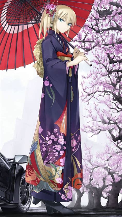 Girl Umbrella Kimono Sakura Car Classic Spring Style 720x1280 720×