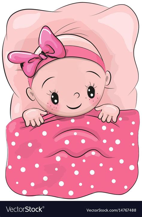 Cute Cartoon Sleeping Baby With A Pink Bow In A Bed Download A Free