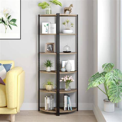 Buy Homecho 6 Tier Corner Shelf Industrial Corner Bookcase Small