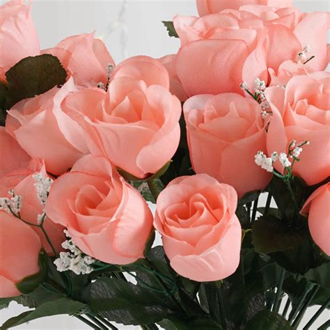 12 bush peach 84 rose buds real touch artificial silk flowers efavormart