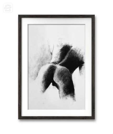 Original Homoerotic Male Nude Charcoal Drawing Gay Athlete Model