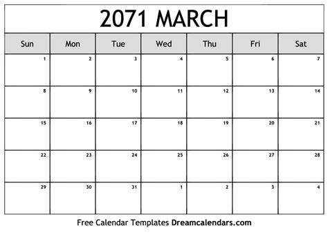 March 2071 Calendar Free Blank Printable Templates
