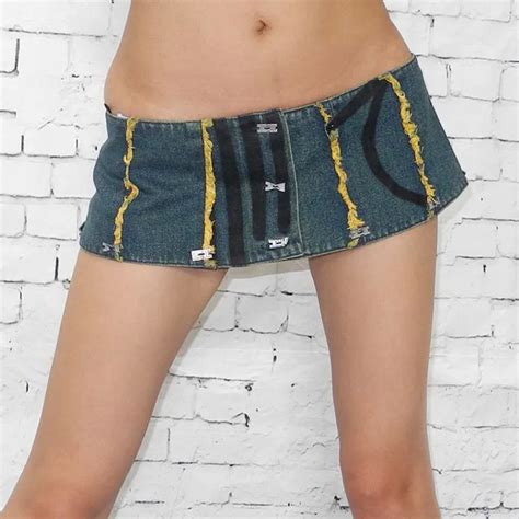 Sexy Women Stripe A Line Mini Jean Skirt Low Rise Waist Denim Skirt
